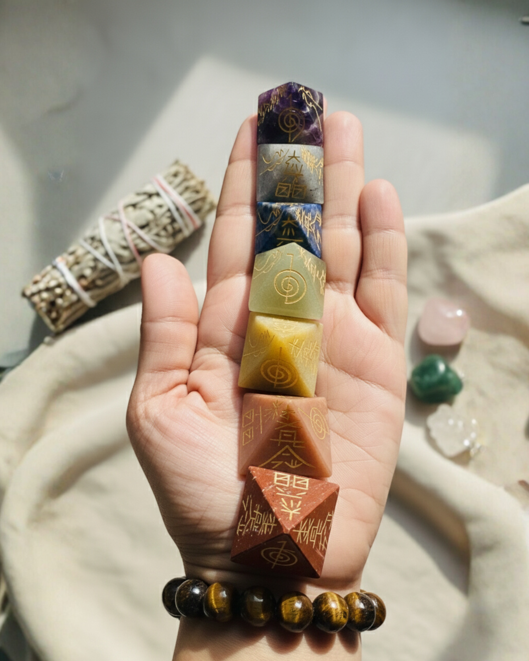 7 Chakra Pyramid Set with Reiki Symbol – Complete Energy Alignment