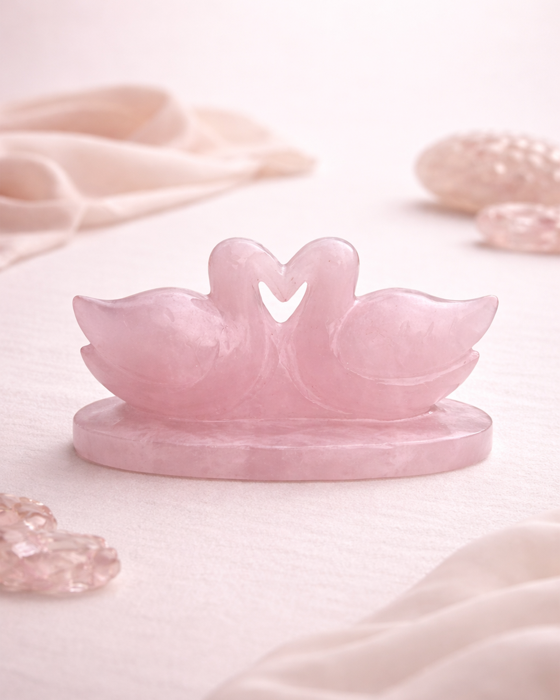 Rose Quartz Swan Love Pair